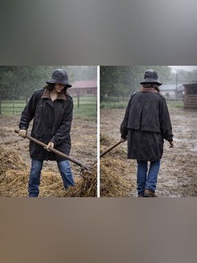 CYCLONE UTEX trench coat utility raincoat SZ LG black used